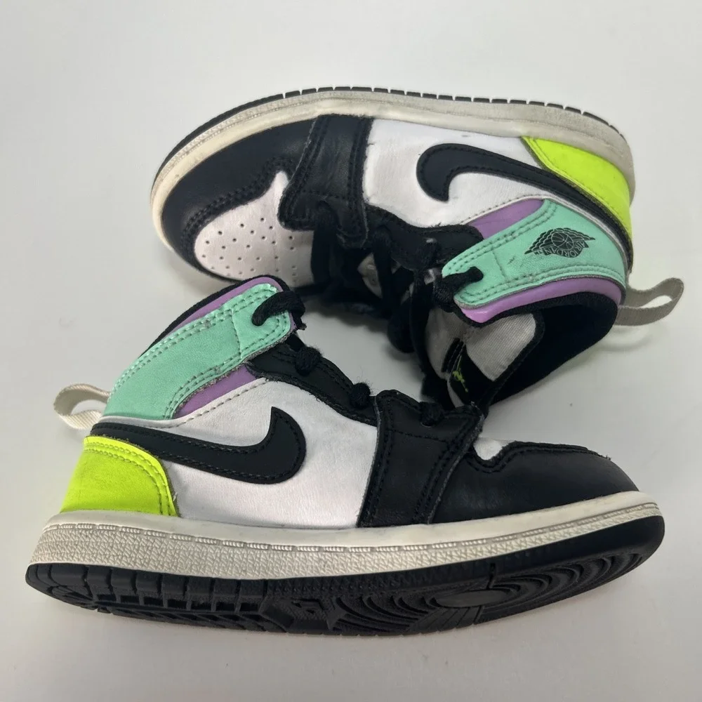 Nike Air Jordan 1 Mid Pastel Black Toe Toddler Shoes Sneakers Sz 8C 640735-175‎